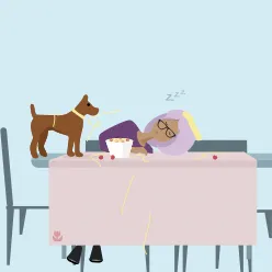 Character sleeping on table